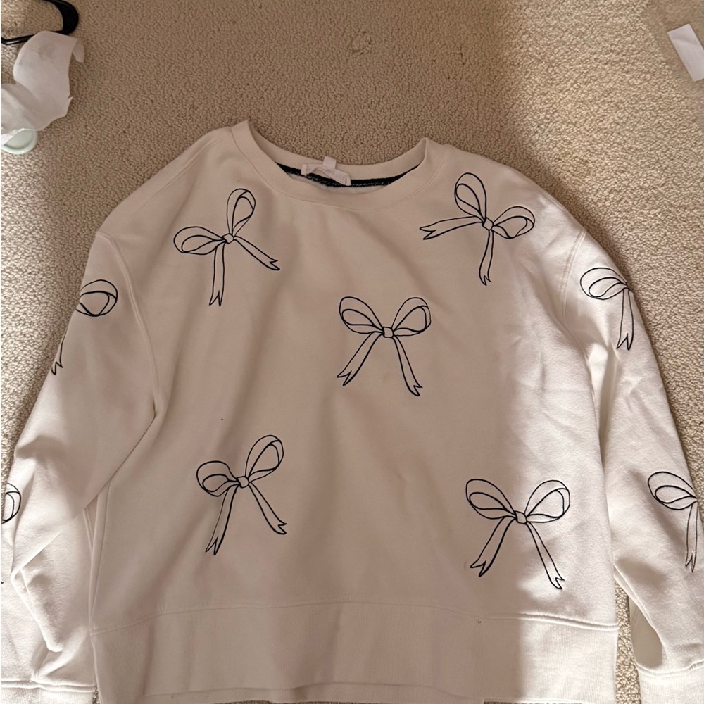 Jane and Delancey Cream Sweater with Bow Pattern